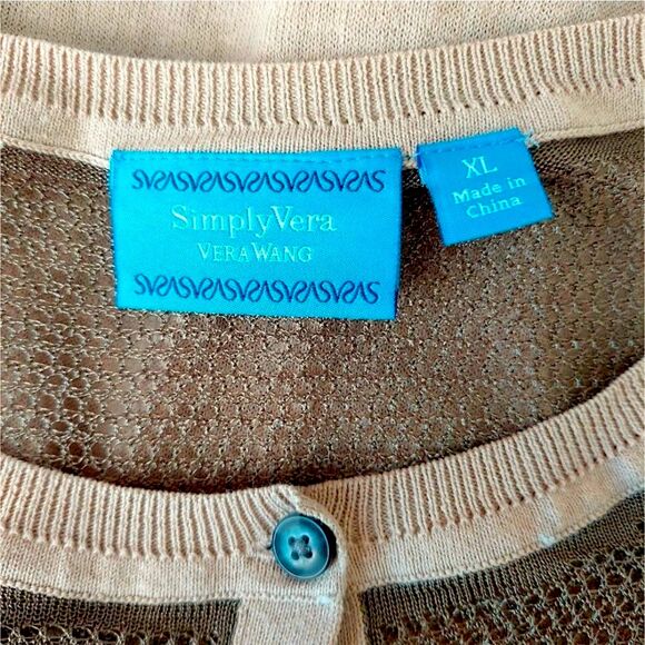 Simply Vera by Vera Wang Sheer Knit Colorblock Cardigan Button-Up Sweater Sz XL - Picture 6 of 14